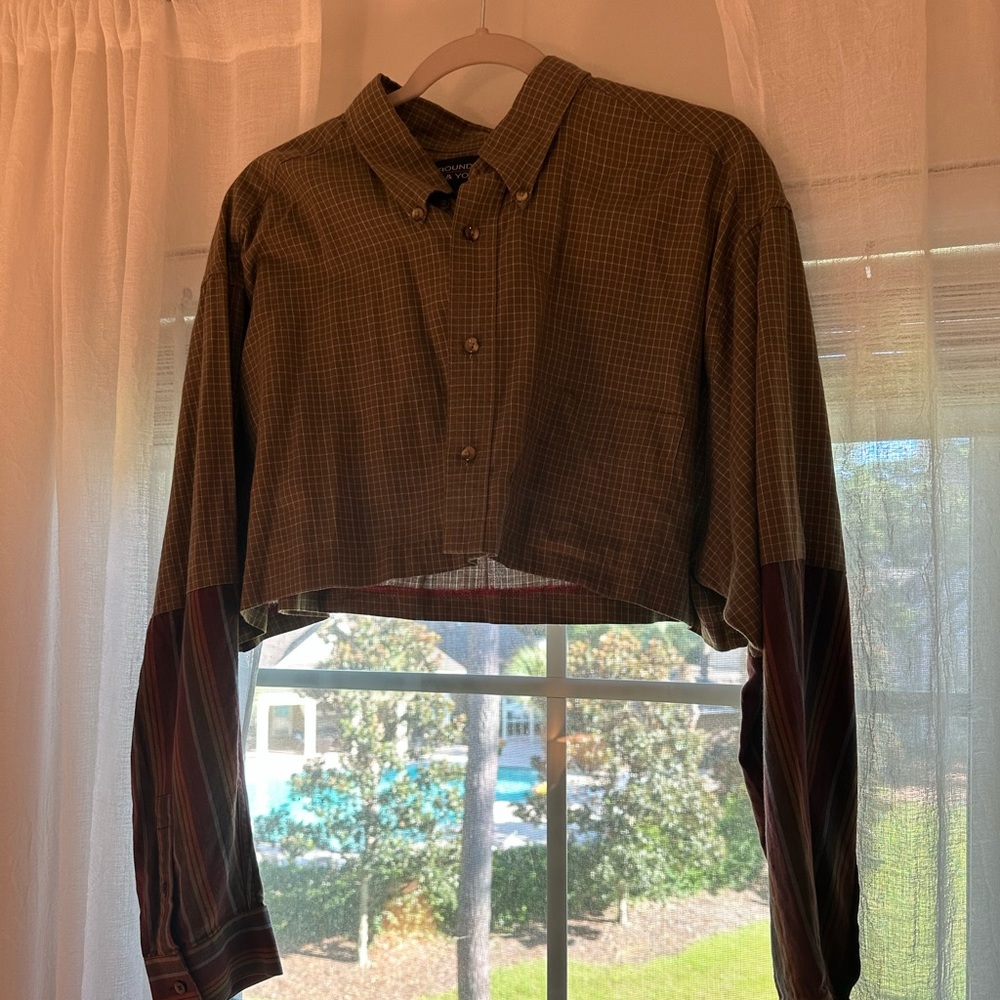 reworked men’s button down crop top